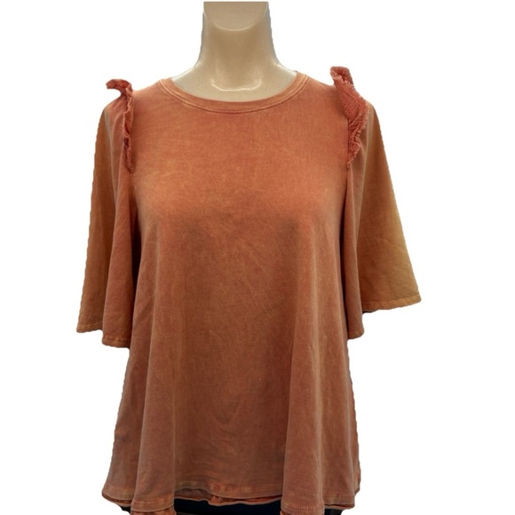 Anthropologie Eri & Ali Orange Ruffled Flutter Sleeve Blouse Size Small - Picture 1 of 11
